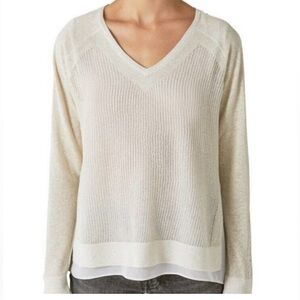 V-neck sheer crocheted linen champagne golden sparkle lace weave long sleeve